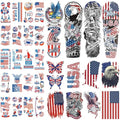 Independence Day Temporary Tattoo,4th of July Sleeve Tattoo, American Flag Fake Tattoos,Red White and Blue Party Supplies,USA Flag, Memorial Day, Labor Day