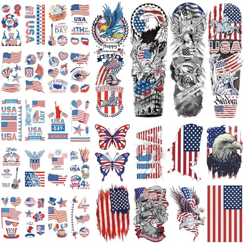 4th of July Temporary Tattoos | Waterproof American Flag Sleeve