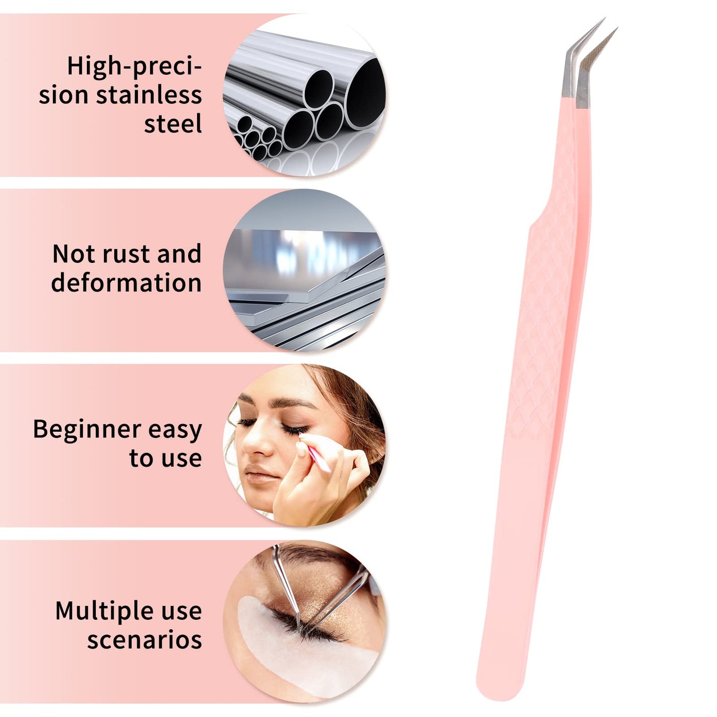 Lash Tweezers For Eyelash Extensions Fiber Tip Lash Tweezers Professional Fan Making Lash Extension Tweezers Volume Lash Tweezers Stainless Steel(Pink 45 Degree Volume Tweezers,1Pc)