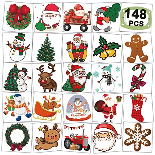 Christmas Temporary Tattoos for Kids, 148 PCS