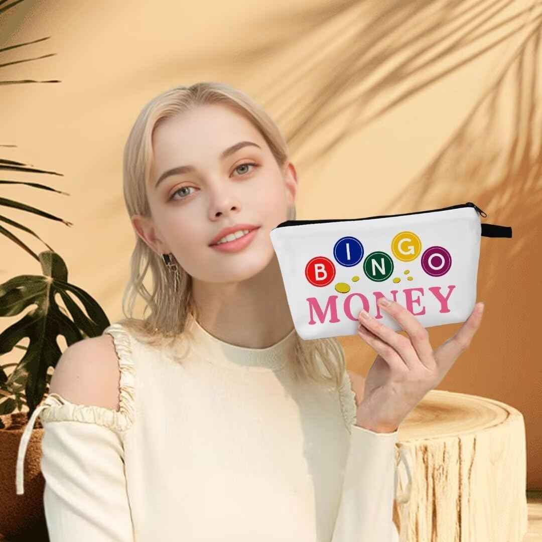 MoCaliduccious BINGO Player Print Makeup Bag Bingo Accessories for women Travel Cosmetic Organizer Bag Bingo Gifts for women Small Zipper Toiletry Bag