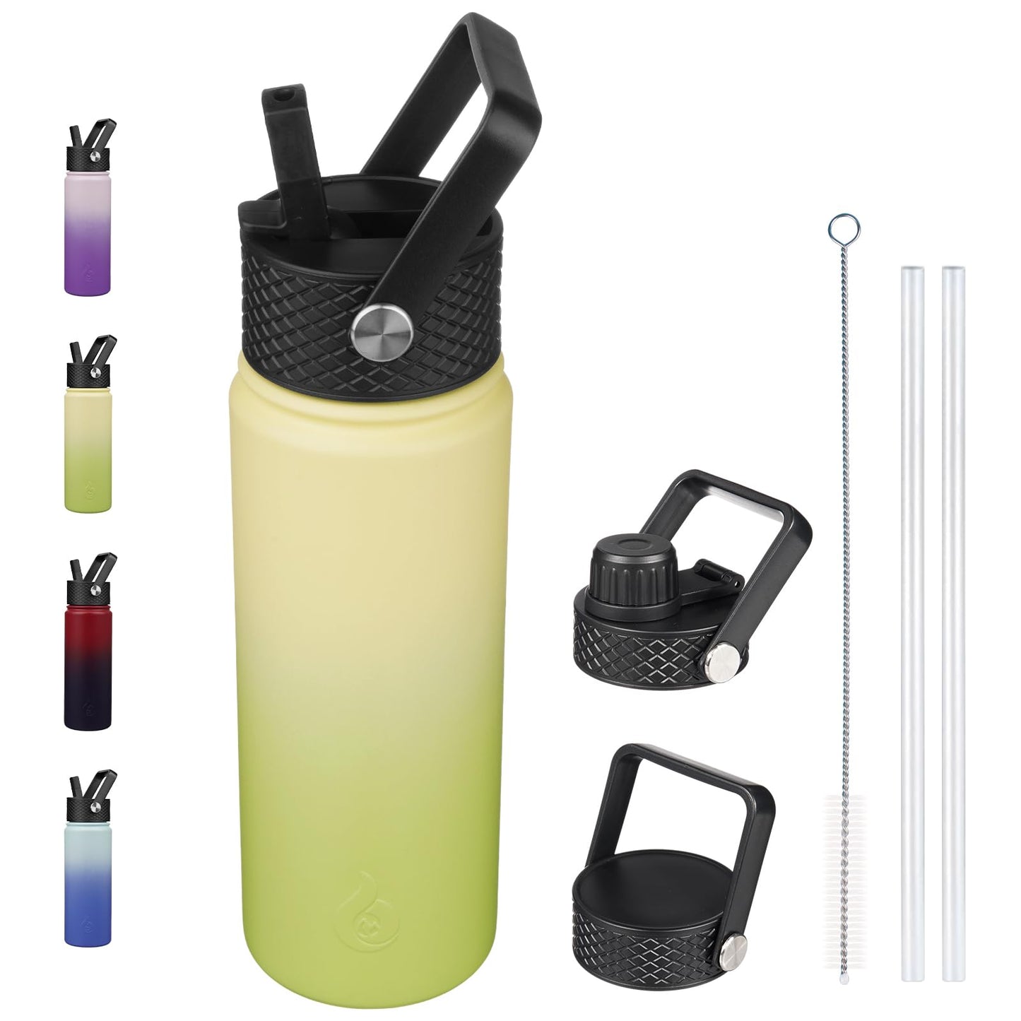 BJPKPK Insulated Water Bottles with Straw Lid, 22oz Cold & Hot Water Bottle, Stainless Steel Metal Water Bottle with 3 Lids, Reusable Thermos, Cups, Mugs for Daily Water Intake-Avocado