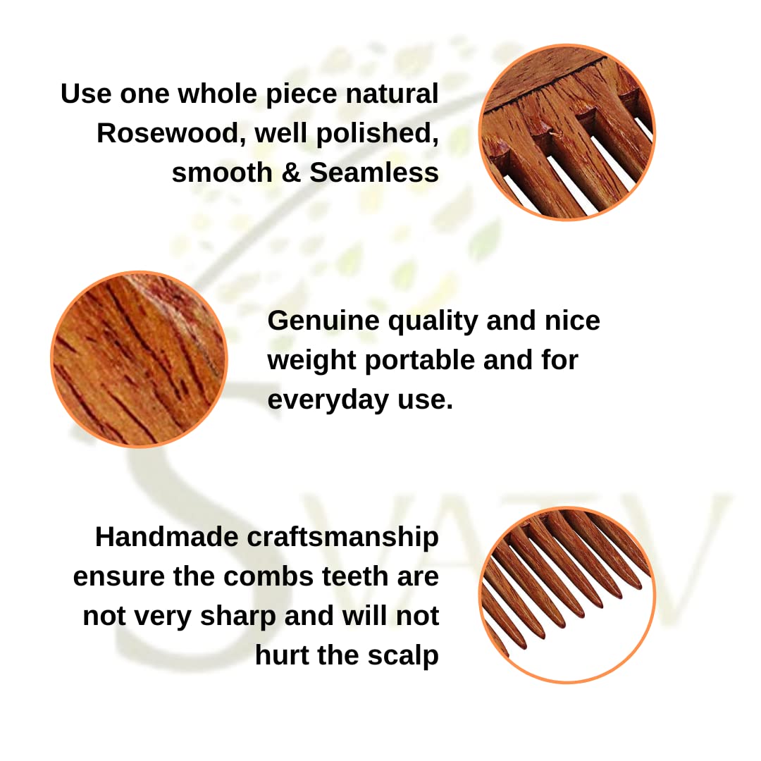 Svatv Handcrafted Rosewood Comb For Detangling Hair For Thick, Curly And Wavy Hair, Non-static And Eco-friendly With Wide Tooth For Grooming Hair Comb - (A-82A)