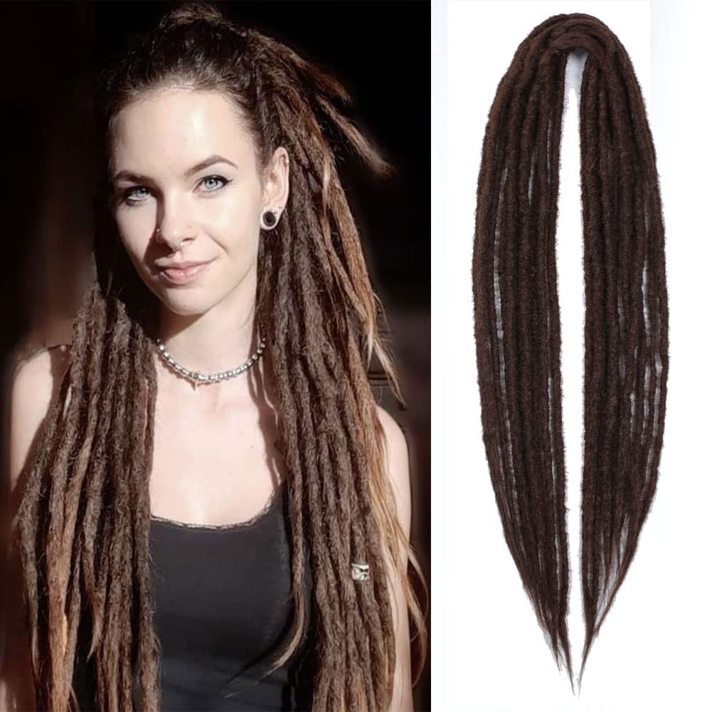 Sangtok 15 pcs Double Ended Dreadlock Extensions, 24 inch Chocolate Thin 0.6cm Fake Dreads Extensions, DE Synthetic Dreadlock Extensions Reggae Hippie Dreads for Women