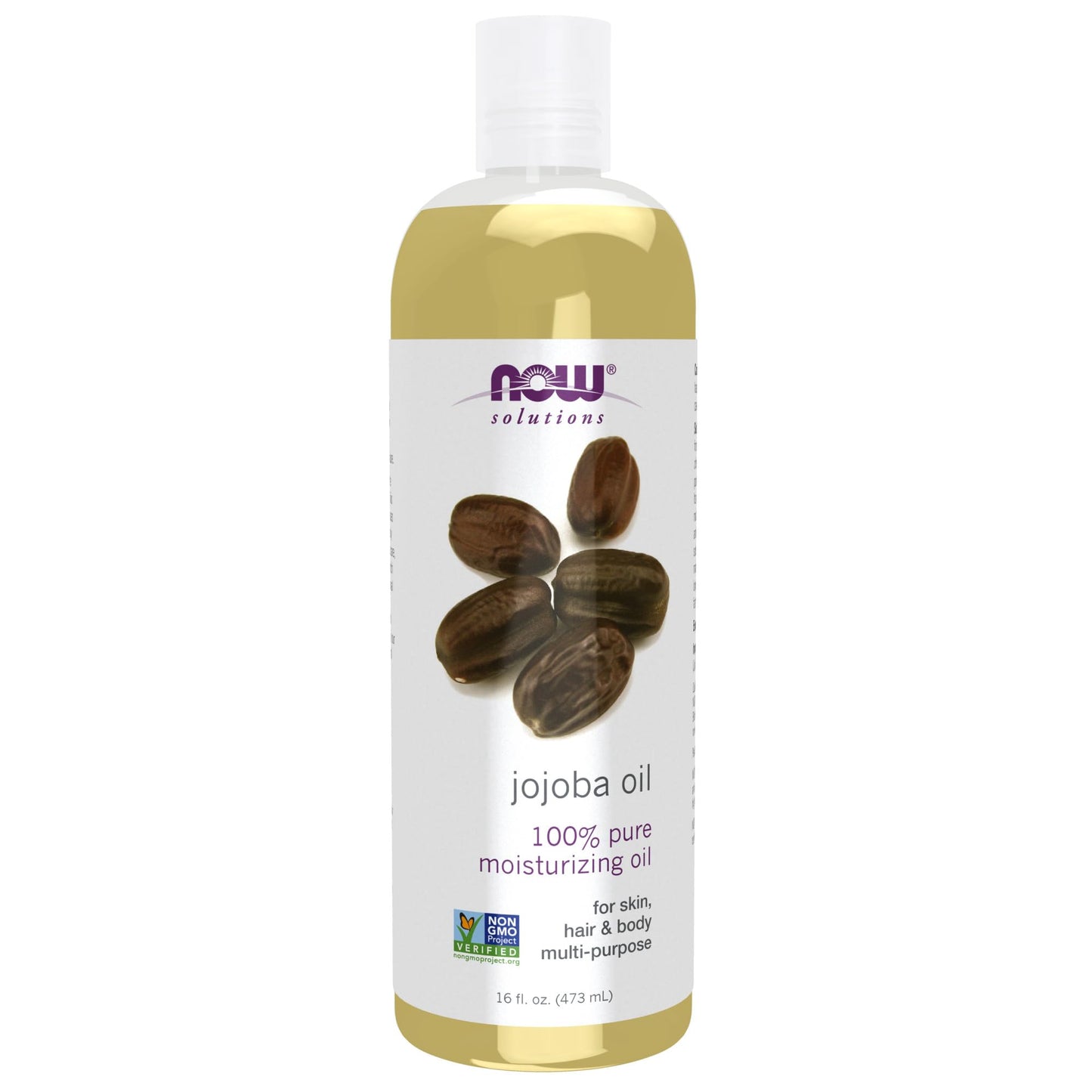 NOW Foods Solutions, Jojoba Oil, 100% Pure Moisturizing, Multi-Purpose Oil for Face, Hair and Body, 16-Ounce