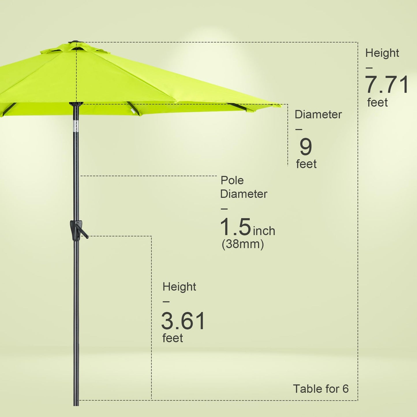 Tempera 9ft Patio Market Outdoor Table Umbrella with Push Button Tilt and Crank,Large Sun Umbrella with Sturdy Pole&Fade resistant canopy,Easy to set, Apple Green