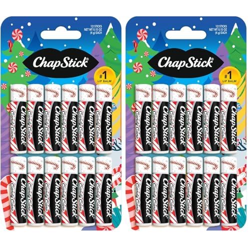 ChapStick Bulk Lip Balm, Candy Cane Packs (12 Sticks) ? Fresh & Minty Lip Moisturizer, Stocking Stuffer, 0.15 Oz Ea (Pack of 2)