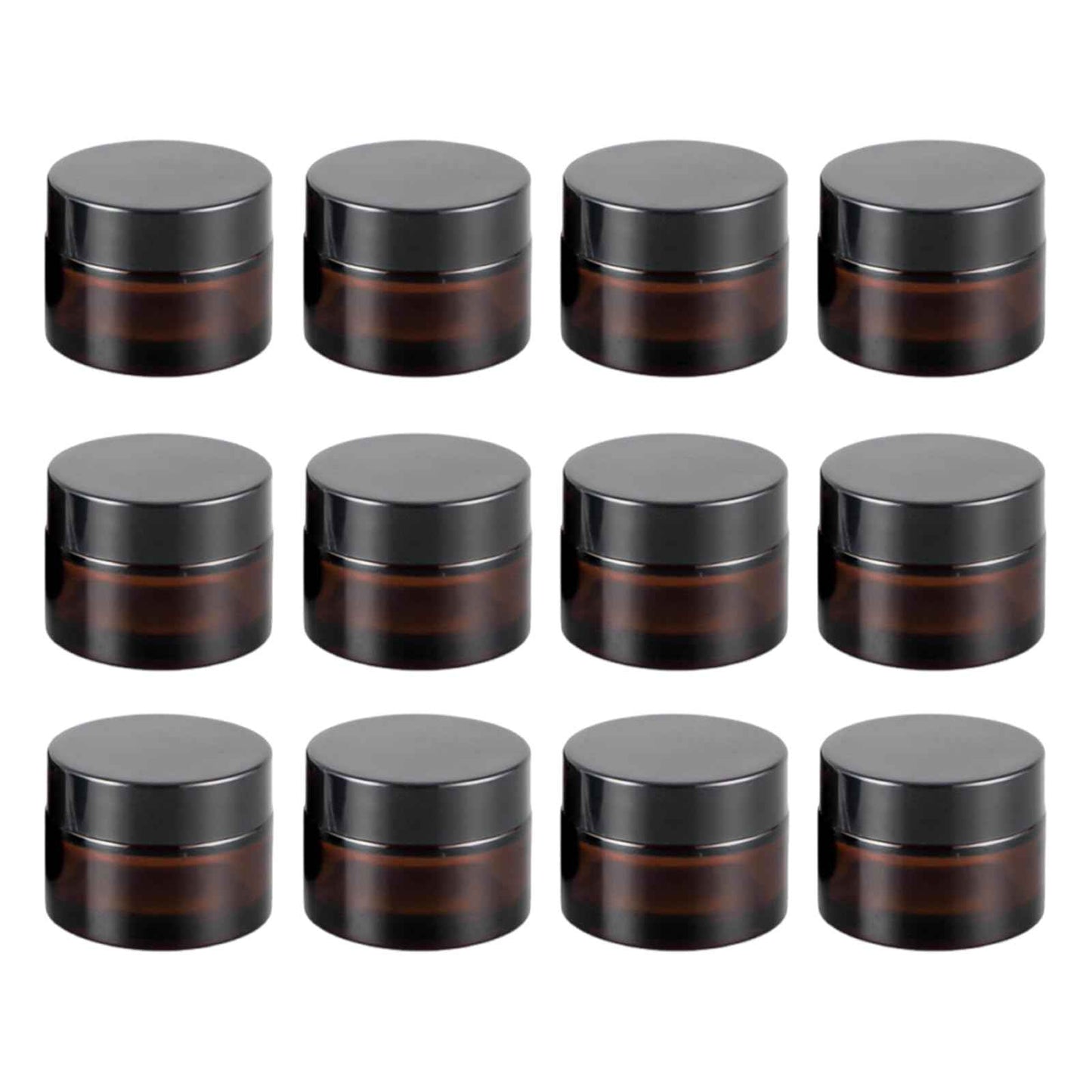6Pack Amber Glass 5 ml 1/6 oz Small Thick Wall Round Jars Vials Pot Cosmetic Bottle Face Cream Containers With Black Lids For Lotion Make Up Nail Salve Ointment Sample Balm
