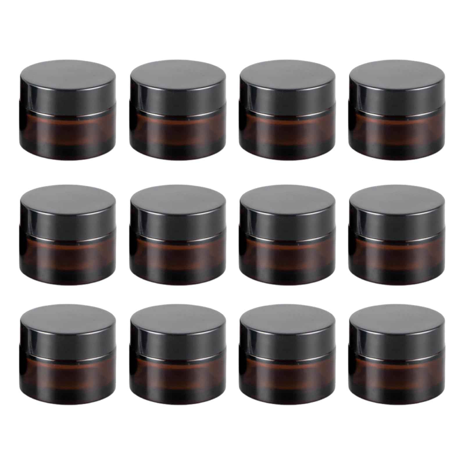 6Pack Amber Glass 5 ml 1/6 oz Small Thick Wall Round Jars Vials Pot Cosmetic Bottle Face Cream Containers With Black Lids For Lotion Make Up Nail Salve Ointment Sample Balm