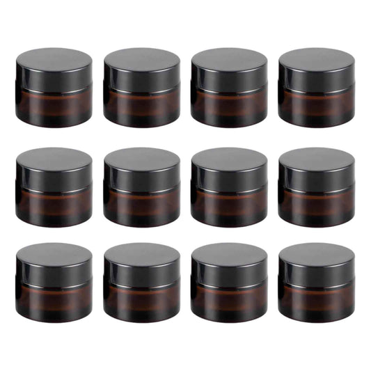 6Pack Amber Glass 5 ml 1/6 oz Small Thick Wall Round Jars Vials Pot Cosmetic Bottle Face Cream Containers With Black Lids For Lotion Make Up Nail Salve Ointment Sample Balm