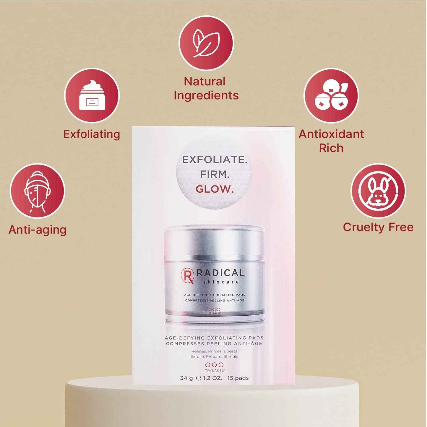 Radical Skincare Age Defying Exfoliating Pads Removes Dead Skin, Evens and Brightens Skin Tone for Radiant Glow | For All Skin Types Including Sensitive Skin | Paraben & Cruelty Free (15 Pads, 2 Pack)