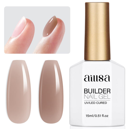 AILLSA Builder Gel for Nails Dark Nude 7 In 1 Strengthener Gel Nail Polish Brown Hard Gel Polish Extension U V Gel Polish Coffee Color Translucent Gel Polish for Nail Art Base Coat Needed 0.51 Oz GB55