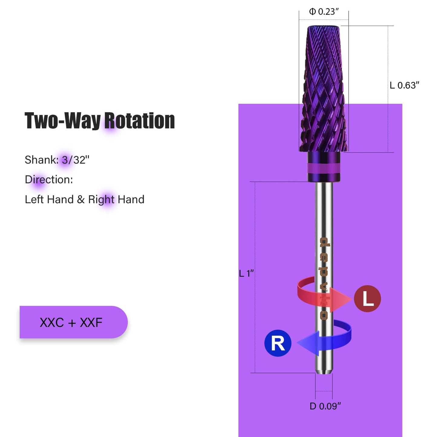 Depvko 5 in 1 Pro Nail Drill Bits, 3/32'' Carbide Tungsten Bits, Two Way Rotate Professional Advanced Safety Bits for Nail, Fast Remove for Manicure Pedicure Cuticle Gel Polishing, Salon Home (Purple)