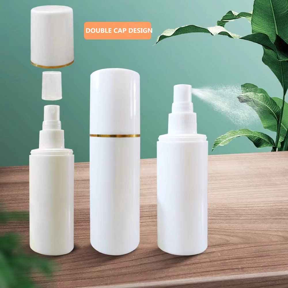 ILILIC Choice 5 Pack Plastic Spray Bottles Travel Spray Bottle Reusable Empty Plastic Spray Bottle Double Cap Protection Perfume Essential Oil Travel Cleaner Botanical Cosmetic Bottle. (100ML-White)