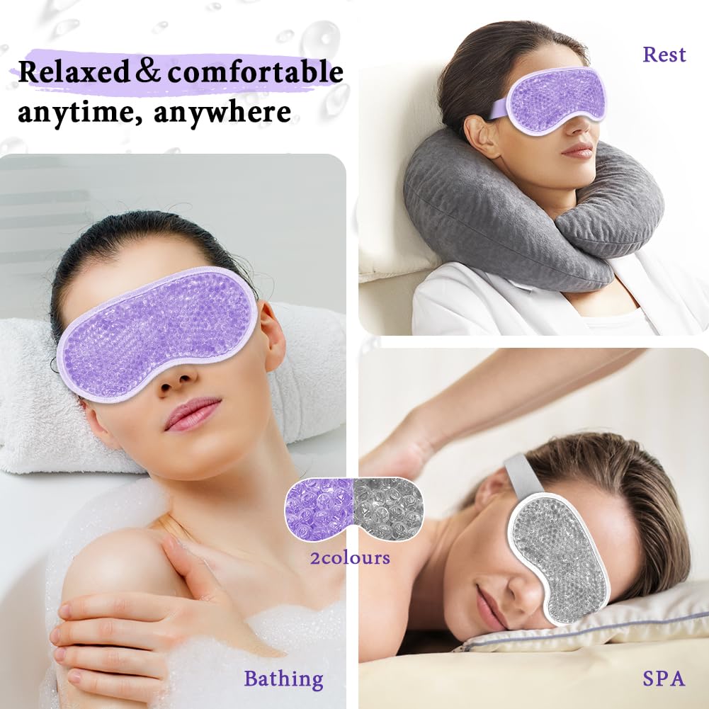 my novel things Cooling Eye Mask and Silky Sleep Mask 4 Packs for Man Women for Sleeping Frozen Ice Eye Mask Cold Warm Compress Dark Circles Puffiness Dry Eyes Gifting