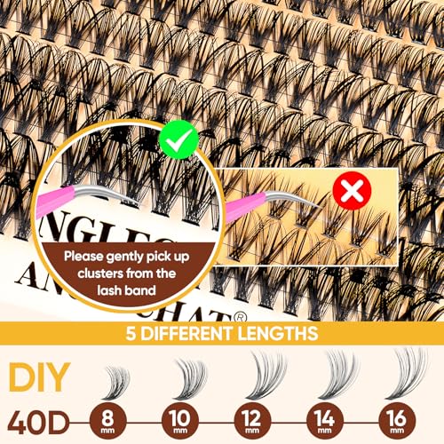 Lash Clusters WispyCluster Eyelash Extensions 320pcs Individual Natural Lashes 8-10-12-14-16mm Lash Extension D Curl DIY Thick False Eyelashes Fox Eye Soft Comfortable with Thin Band (black-40D)
