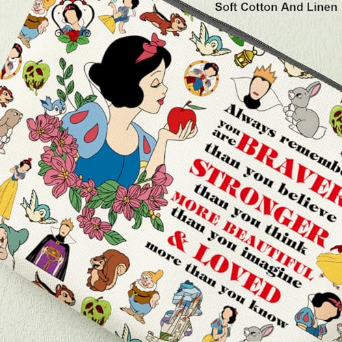 Decohim Magical Princess Makeup Bag Inspired Princess Character Christmas Birthday Friendship Gifts for Women Girls Niece Magic Fairy Tales Inspirational Braver Stronger Beautiful Cosmetic Bag