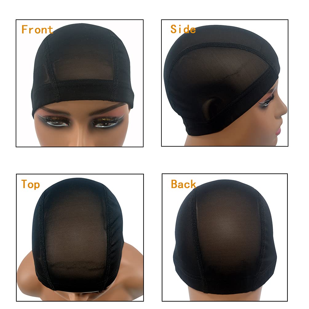 HIGHSHION 5pcs Spandex Mesh Dome Wig Cap for Making Wig, Stretchable Hair net and Elastic Dome Mesh Cap，Dome caps for Men Women Black(5pcs L)