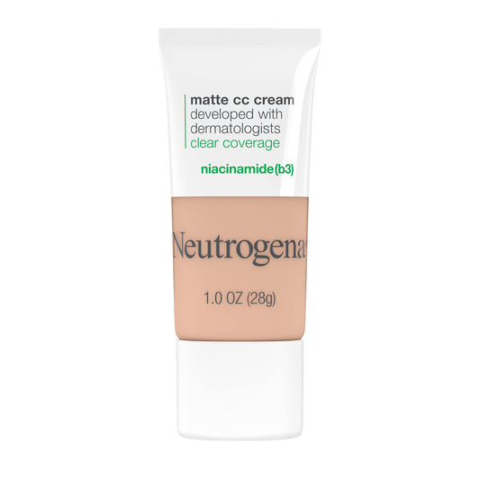 Neutrogena Clear Coverage Flawless Matte CC Cream, Full-Coverage Color Correcting Cream Face Makeup with Niacinamide (b3), Hypoallergenic, Oil Free & Fragrance Free, Barley Beige, 1 oz