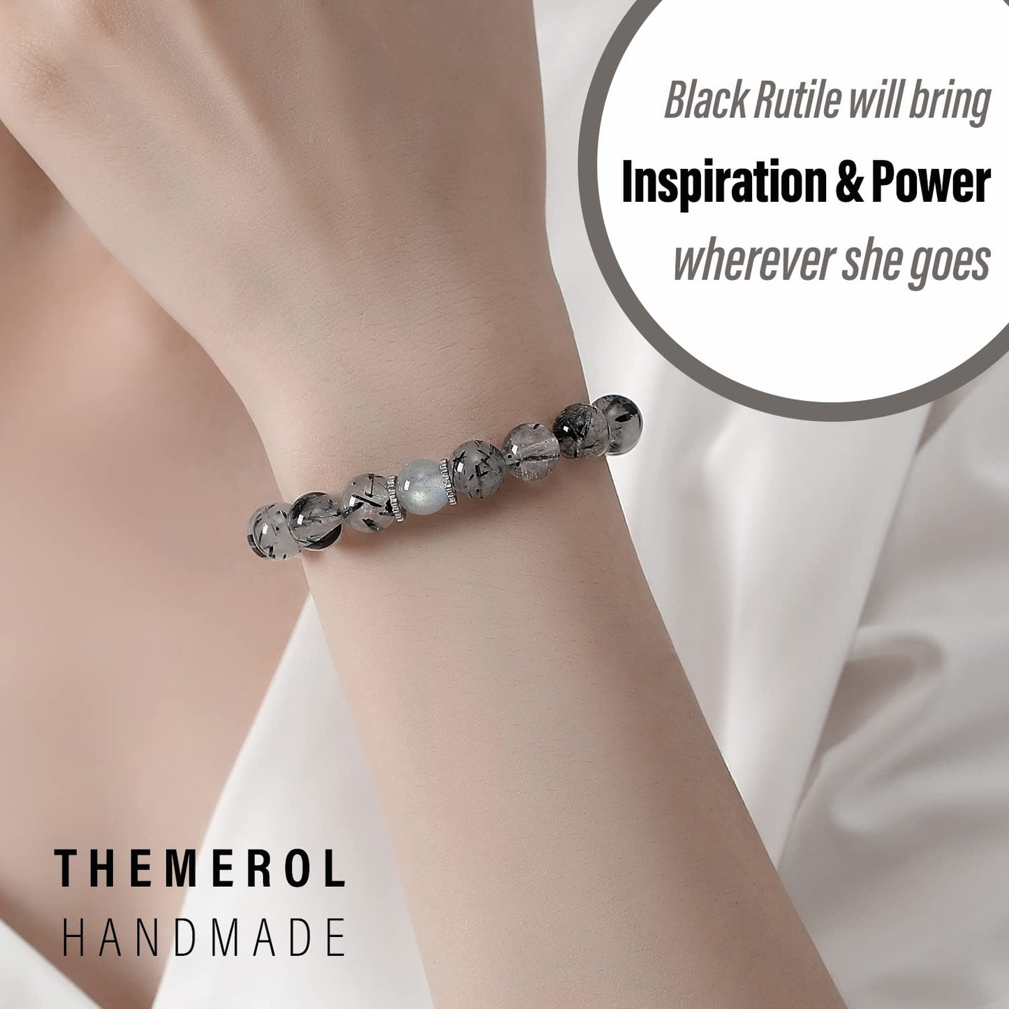 THEMEROL Mothers Day Gifts from Daughter Son Birthday Gifts for Mom Great Best Mothers Day Presents Mama Gift Personalized Unique Dog Mom Black Rutile Bracelet Women Crystal Valentines Christmas