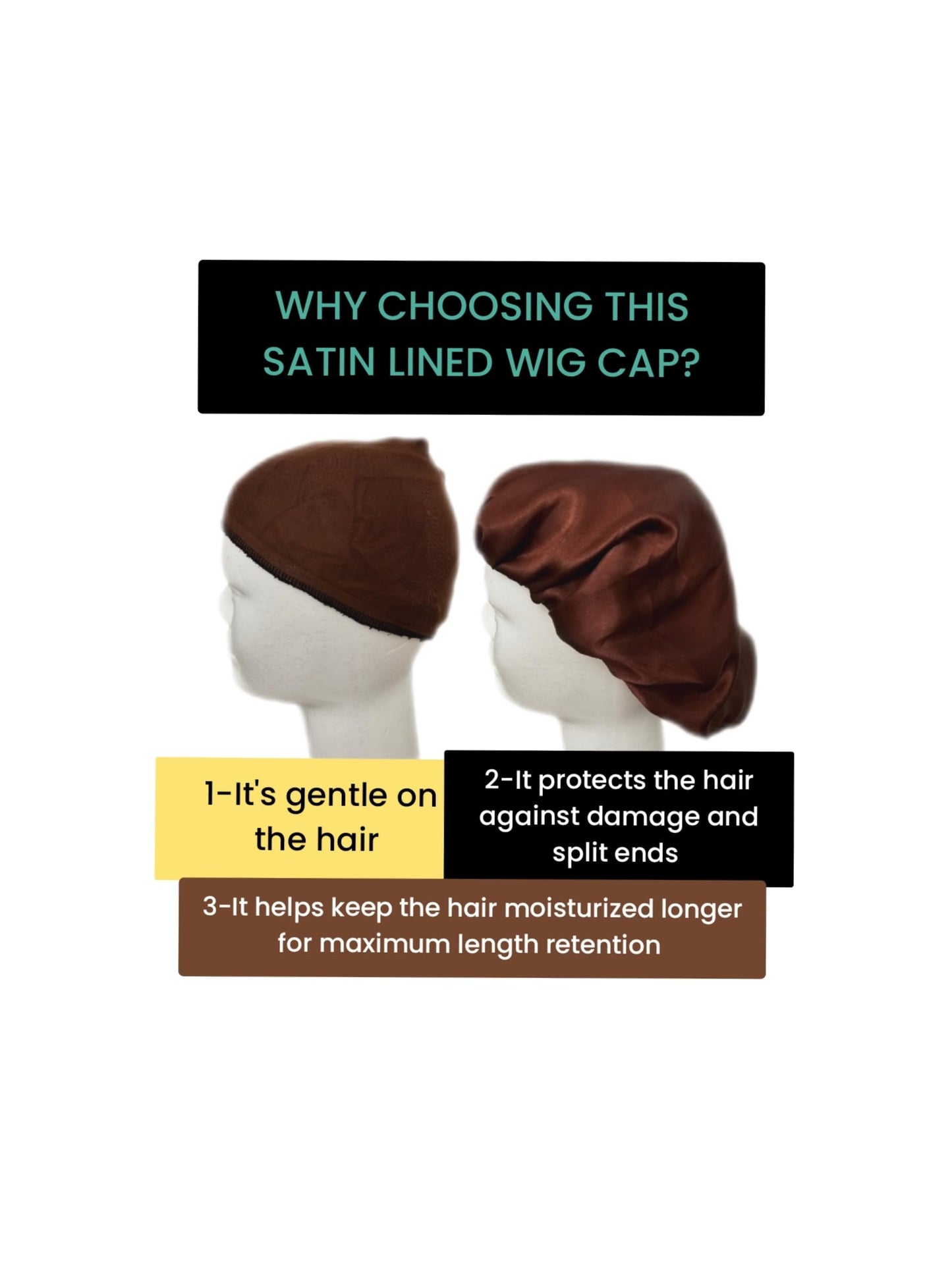 Satin lined wig cap, wig cap, wig cap for lace wig (Brown)