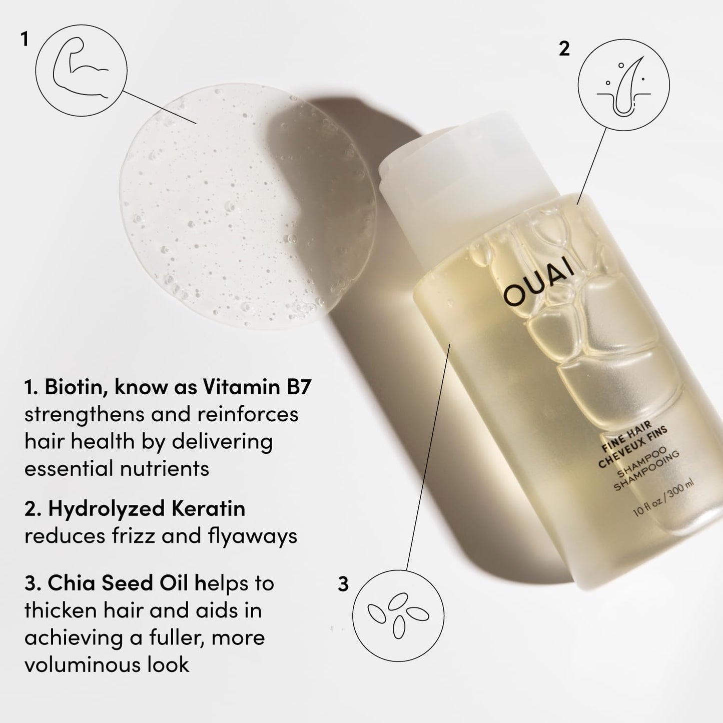 OUAI Fine Shampoo + Conditioner Set - Bring Fine Hair to the Next Level with Keratin & Biotin - Delivers Clean, Bouncy & Voluminous Hair - Free of Parabens, Sulfates & Phthalates - 10 fl oz Each