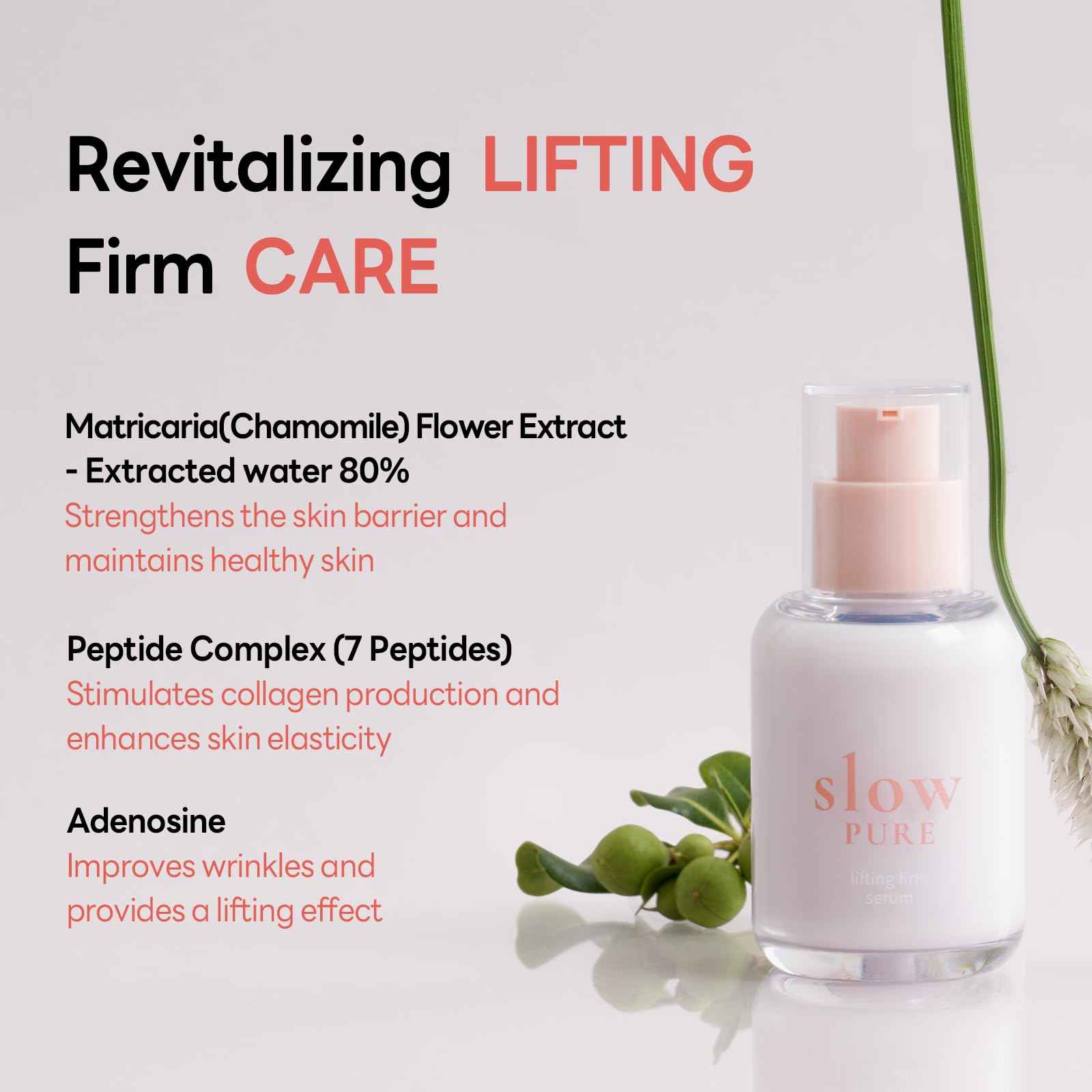 slowpure Lifting Firm Serum 50ml (1.69 fl.oz.) | Improve Skin Elasticity & Reduce Wrinkles for Youthful, Resilient Skin | Chamomile Extract, Peptide, Adenosine | Korean Skincare