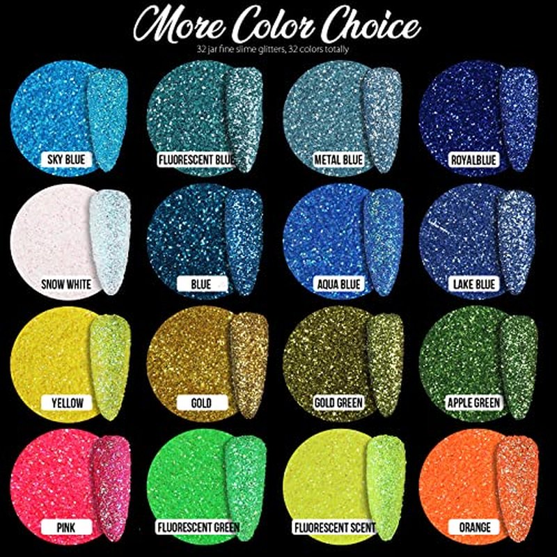 Teenitor Fine Glitter, 32 Jars, Each 8g GlitterAssorted Set for Color Arts and Craft , Eyeshadow, Makeup, Nail Art Pigment