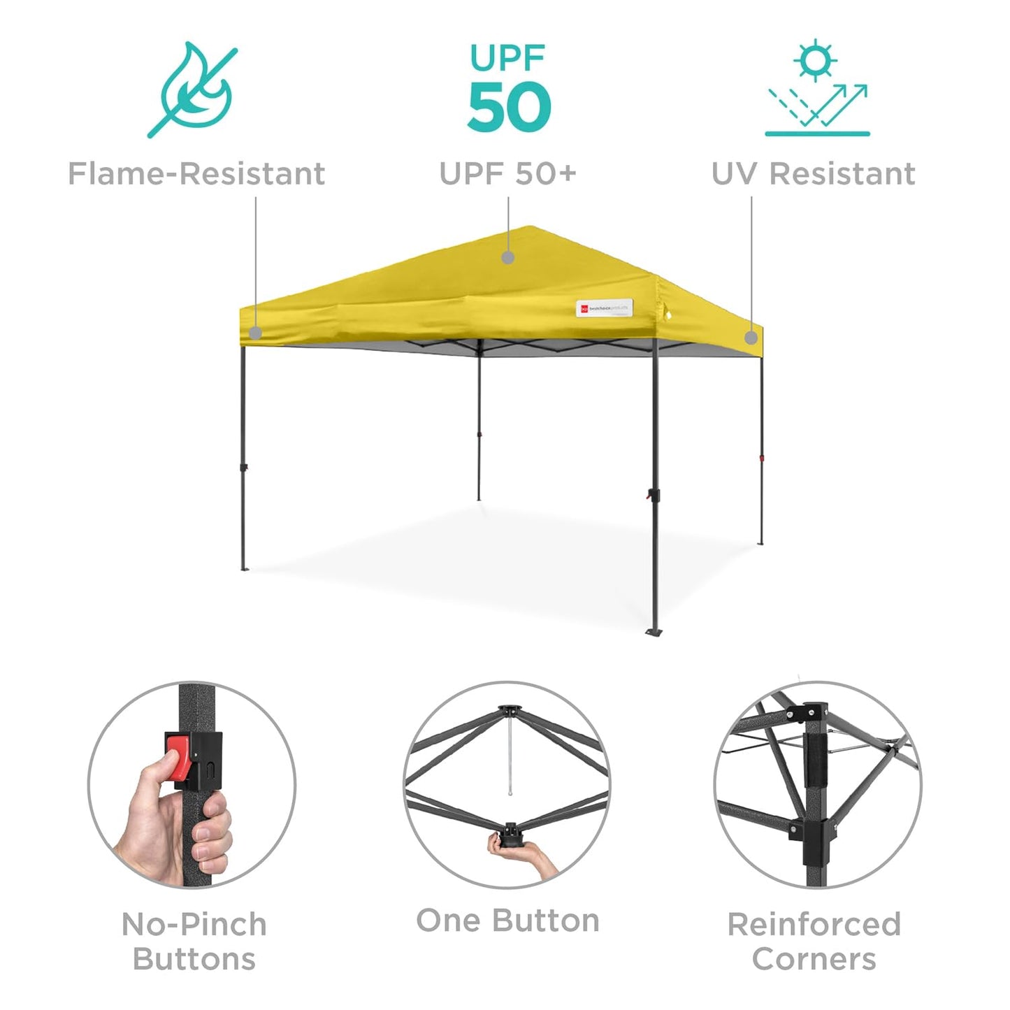 Best Choice Products 8x8ft 1-Person Setup Pop Up Canopy Tent Instant Portable Shelter w/ 1-Button Push, Case, 4 Weight Bags - Yellow