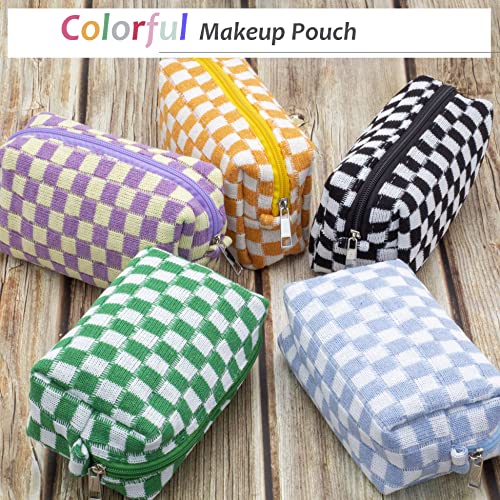 Green Checkered Travel Makeup Bag - Compact Purse Organizer, 1 Pack