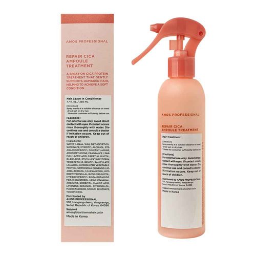 AMOS PROFESSIONAL Repair Cica Ampoule Treatment l Leave-In Conditioner Spray & Detangler, Anti-Frizz Deep Conditioner for Split Ends & Breakage, 7.7 fl. oz.