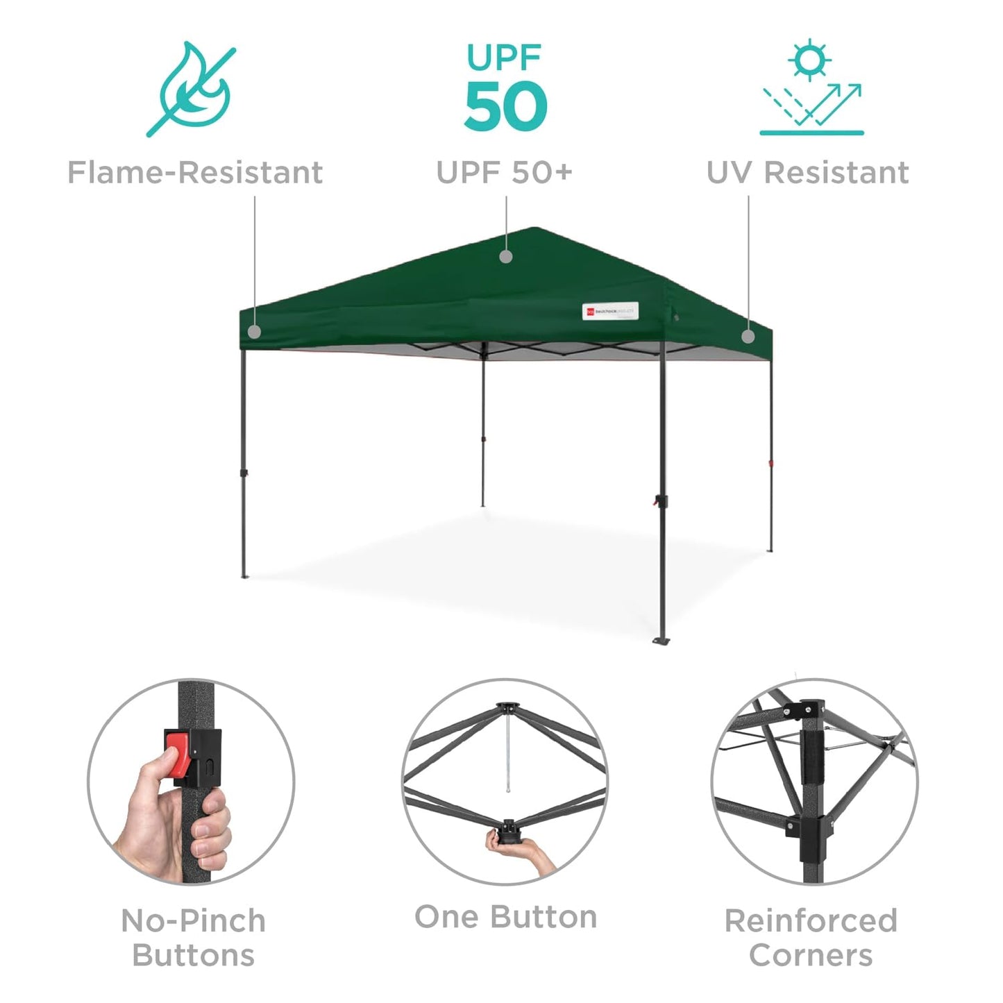 Best Choice Products 8x8ft 1-Person Setup Pop Up Canopy Tent Instant Portable Shelter w/ 1-Button Push, Case, 4 Weight Bags - Forest Green