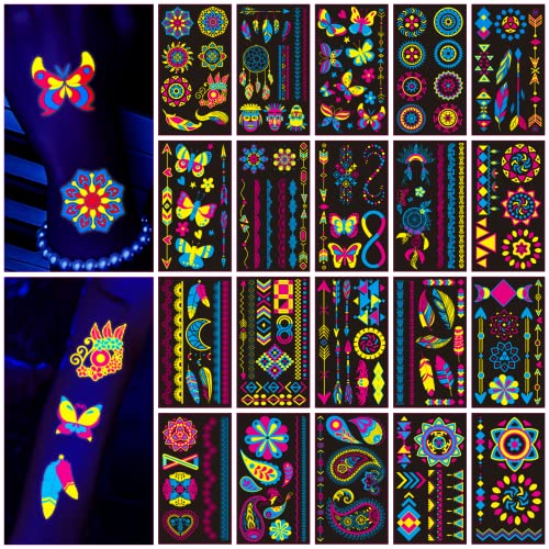 160 Glow in Dark Temporary Tattoos - UV Blacklight Reactive