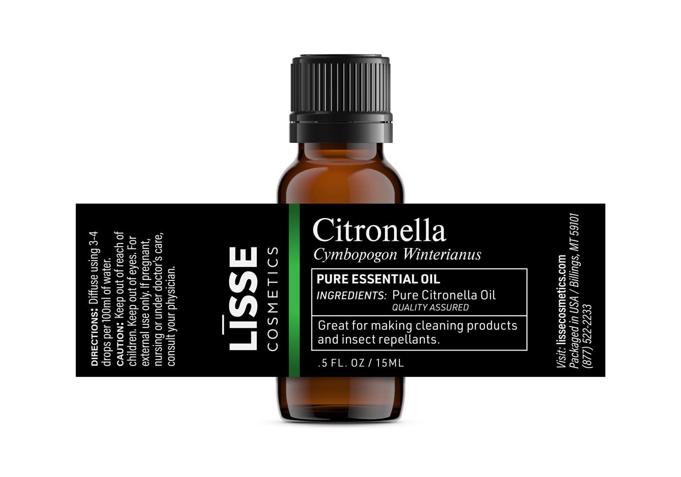 Lisse Citronella 100% Pure Essential Oil - Batch Tested & Third Party Verified - Premium Quality You Can Trust (0.5 Fl Oz)