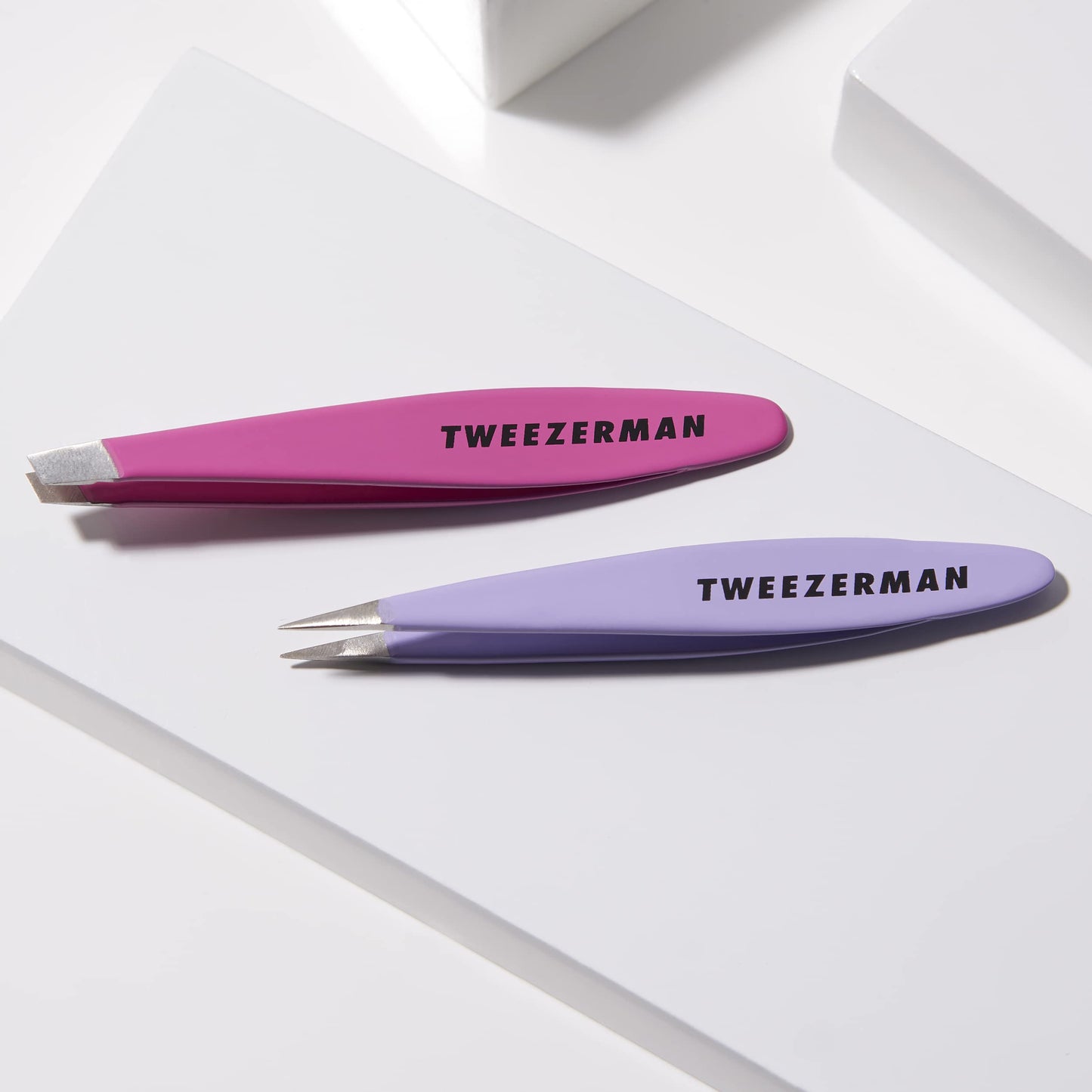 Tweezerman Mini Slant and Point Tip Tweezer - Tweezers Set for Eyebrows, Facial Hair, Ingrown Hairs