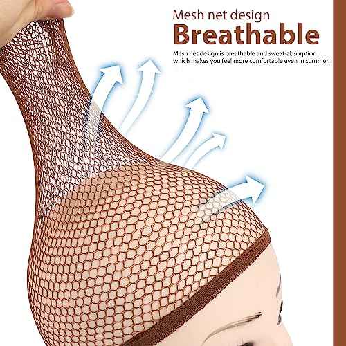 Fandamei Wig Cap, 6PCS Wig Caps for Women Kids Brown, Mesh Wig Cap Net, Closed End Hair Nets, Nylon Hair Net for Wigs for Halloween Rave Party Cosplay