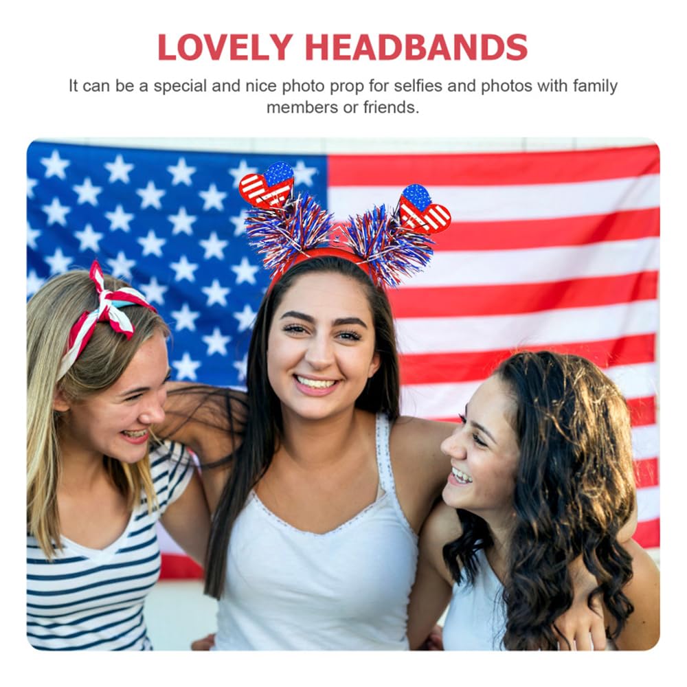 AIUPUOC 4th of July Headband Hair Accessories Independence Day Hair Band Hair Accessories Fourth of July Patriotic Heart Flag Accessories Outfits USA Head Boppers 1Pcs