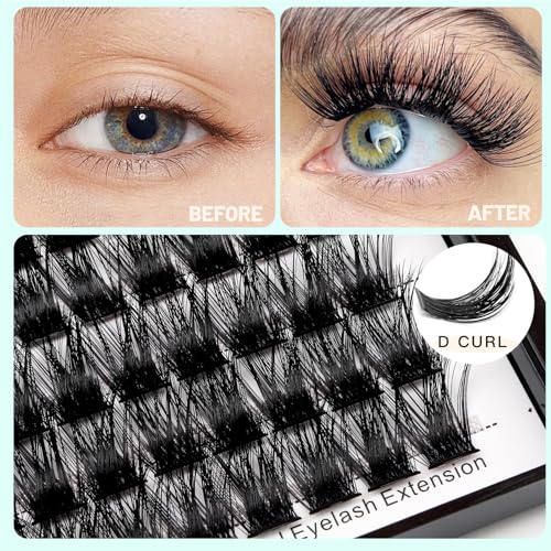 Bodermincer 120 Clusters/box Wide Cluster 3D Effect Glue Bonded Cluster Eyelashes Individual Eyelash Extension Eyelashes Bunches False Eyelashes Home Eyelash Extension (12MM)