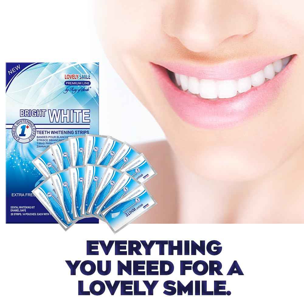 Lovely Smile Premium Line 50 Teeth Whitening Strips for 25 Applications - White Teeth in 1 Hour - Enamel Safe - No Slip and No Sensitivity - Dental Whitener Kit by Ray of Smile