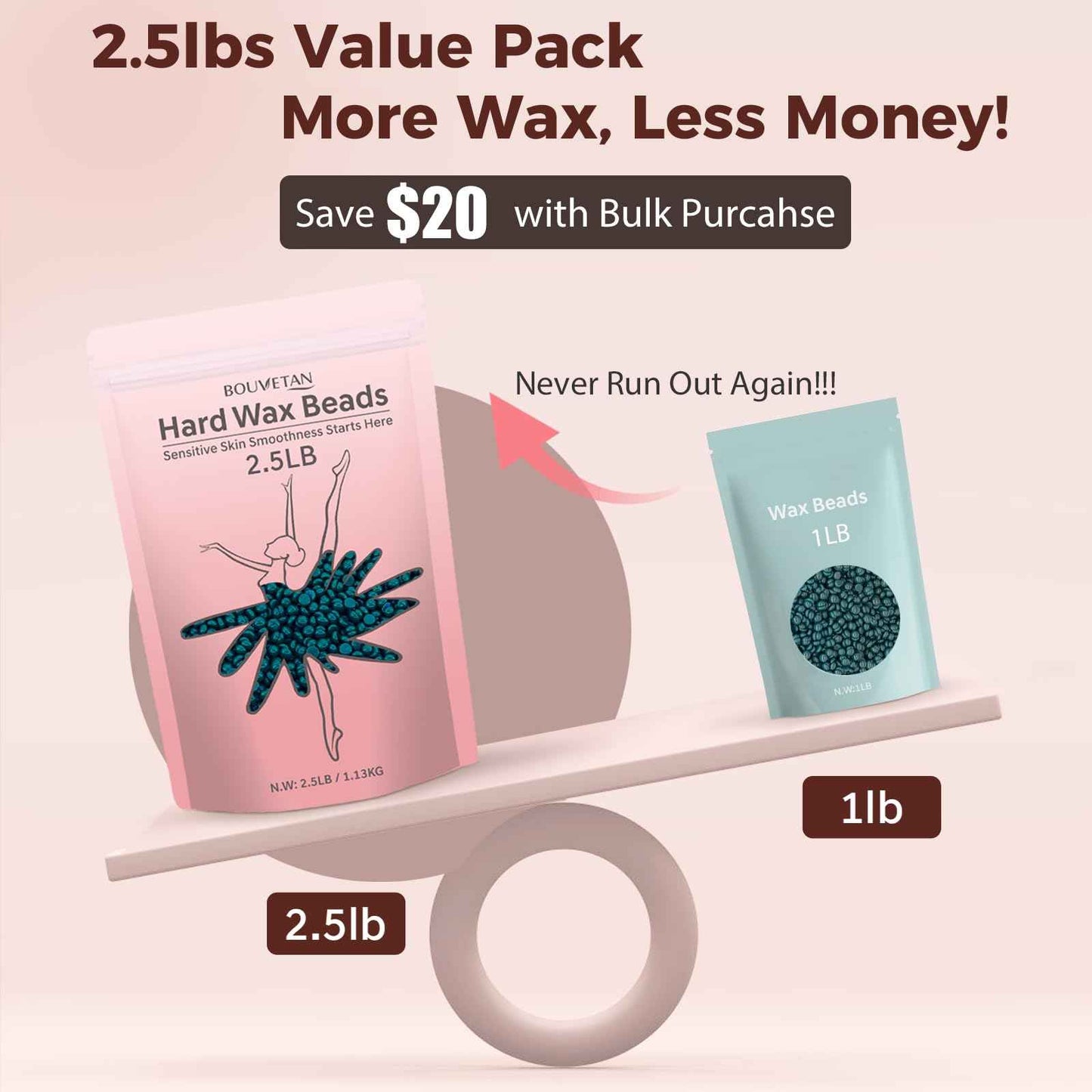 Hard Wax Beads, 2.5 lb Brazilian Waxing Beans for Hair Removal, Bulk Waxing Beads for Sensitive Skin, Bikini, Legs, Face Underarm and Full Body (Jasmine)