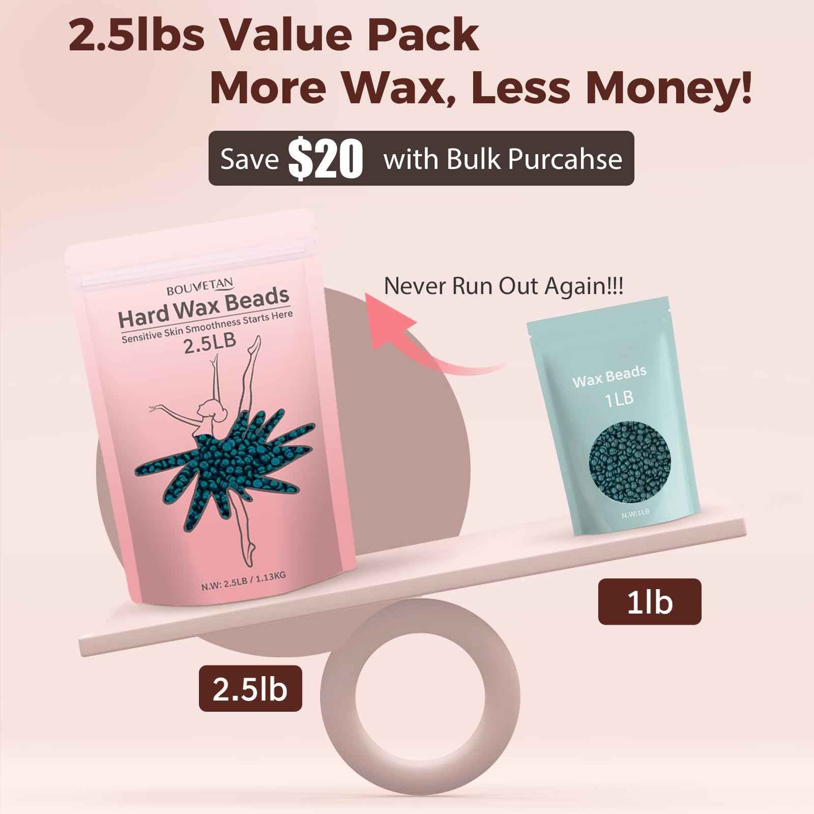 Hard Wax Beads, 2.5 lb Brazilian Waxing Beans for Hair Removal, Bulk Waxing Beads for Sensitive Skin, Bikini, Legs, Face Underarm and Full Body (Jasmine)