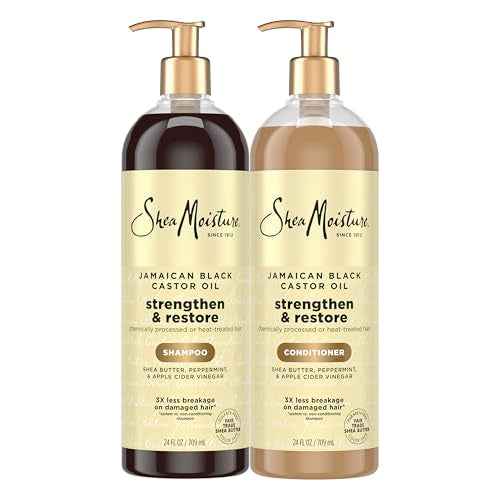 SheaMoisture Strengthen & Restore Shampoo and Conditioner Bundle Jamaican Black Castor Oil 2 Pack to Cleanse & Nourish Dry, Damaged Hair, 24 oz
