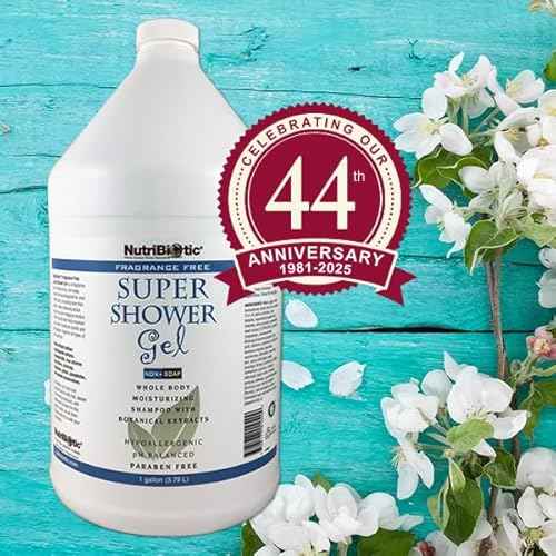 NutriBiotic ? Fragrance-Free Super Shower Gel, 1 Gallon | Whole-Body Moisturizing Shampoo with GSE & Botanical Extracts | Non-Soap, pH Balanced & Free of Gluten, Parabens, Sulfates, Dyes & Colorings