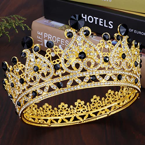 Aprince Gold Black Round Crystal Tiaras and Crowns for Women, Tiaras for Girls Rhinestones Wedding Headband Tiara for Women The Crowns for Women Birthday Crowns Queen Crown Hair Accessories