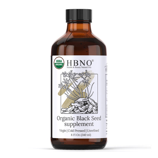 HBNO Organic Black Seed Oil 8 fl oz (240ml) Value Size - USDA Certified Organic Black Seed Oil Organic Cold Pressed - Black Cumin Seed Oil Organic