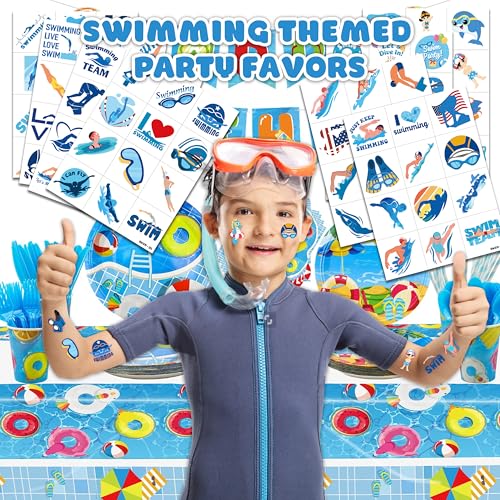 96 Swimming Temporary Tattoos for Kids Party