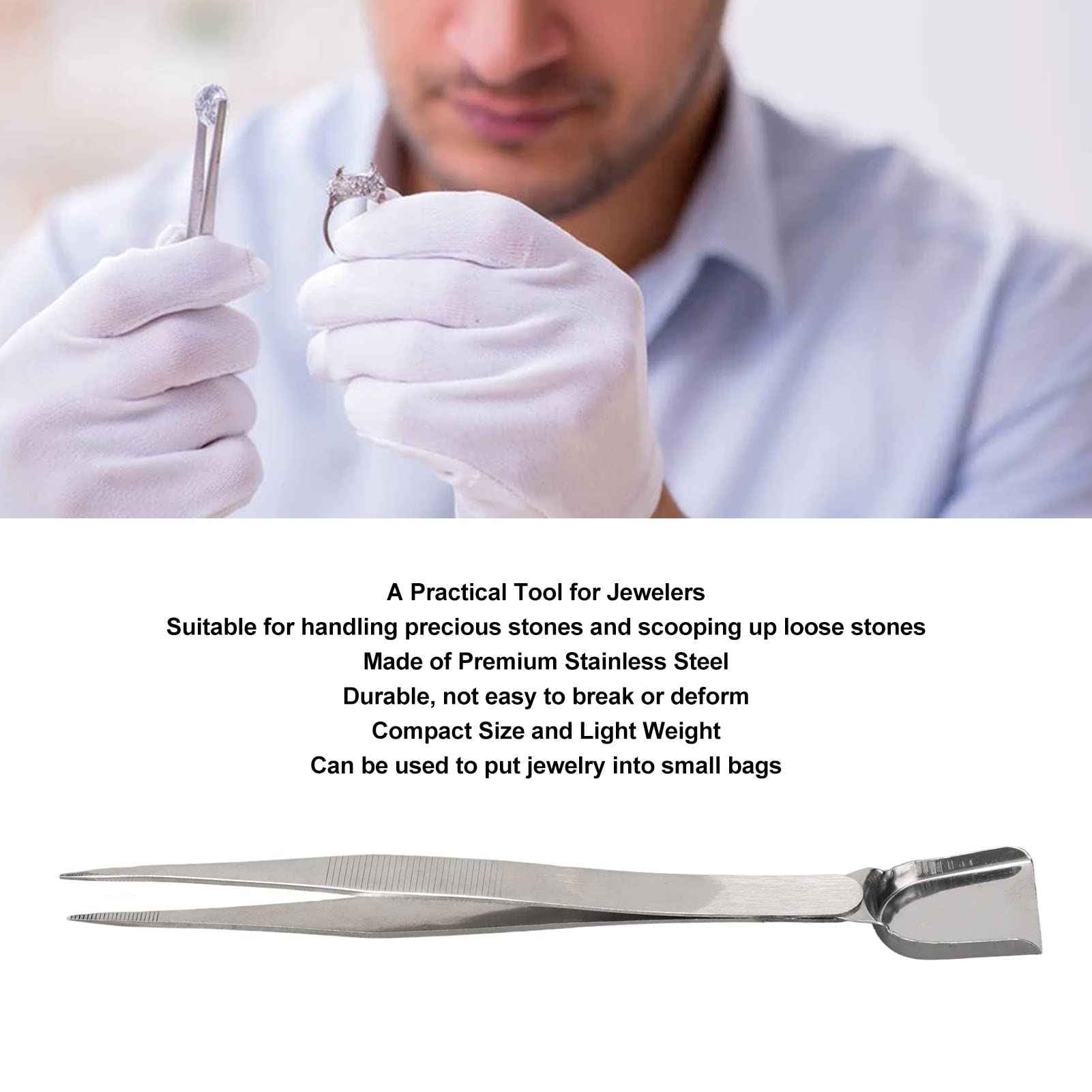 Pwshymi Jewelry Shovel End Tweezer,Bead Scoop Pickup Tool Jewelry Tweezers Long Handle Portable Handy Scoop Tweezer Prevent Slip for Stones Scoop Away