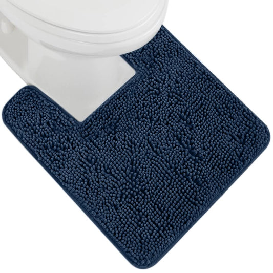 Gorilla Grip Plush Absorbent Shaggy Chenille Bath Rug Mat for Toilet Base with Rubber Backing, Machine Washable, Microfiber Bathroom Contour Mats for Toilets, Bath Room Decor, Square, 22.5x19.5, Navy