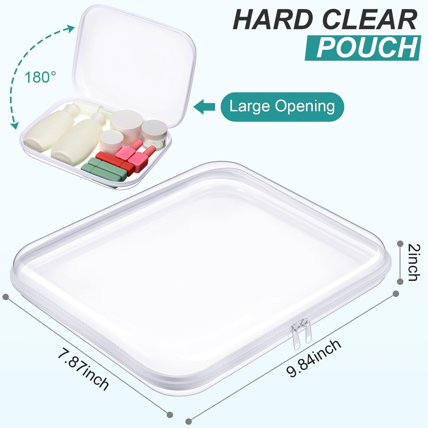 Hoolerry 3 Pcs Clear Hard Zipper Case Hard Plastic Pouch Transparent Hard Case Zipper Case Clear Makeup Bag Portable Travel Organizer Bin for Cosmetics, Building Blocks, Puzzles (Clear,M)