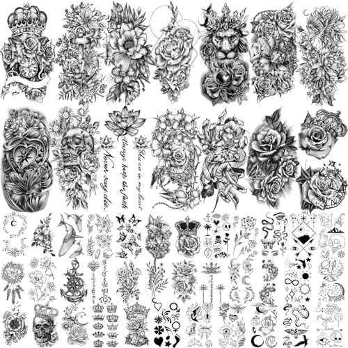 Flowers Temporary Tattoos for Women, 49 Sheets Fake Tattoos Roses Floral Tattoos Temporary Realistic,Waterproof, Long-Lasting